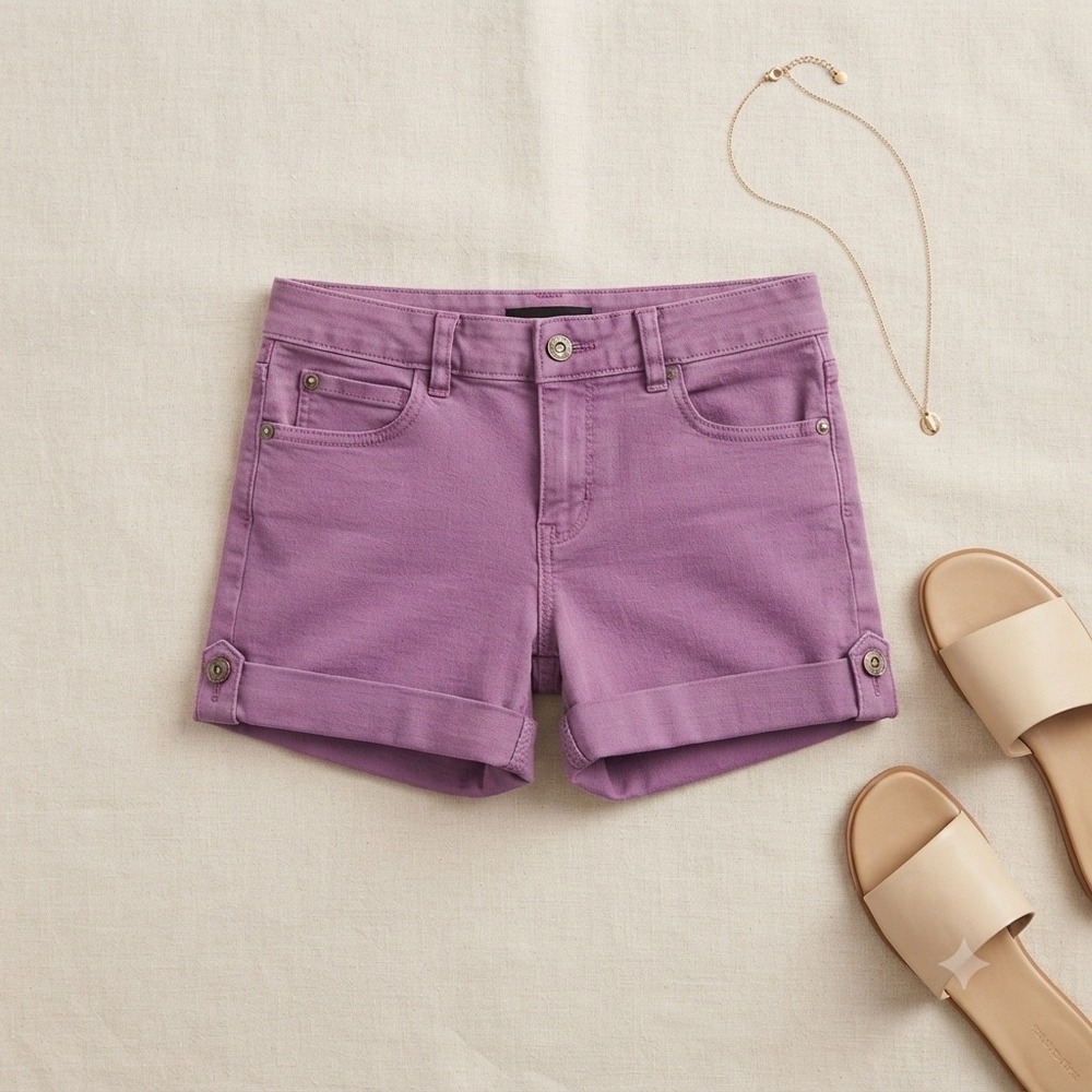 Obey Denim Shorts Womens 28 Purple Cuffed Button Tab Streetwear Summer Casual
